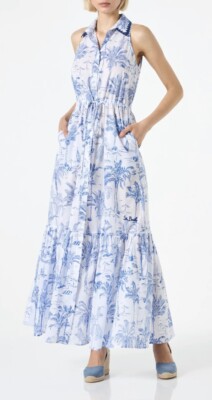 MC2 SAINT BARTH Set Vanity Bag groß + KLEID Print Toile de Jouy Gr.L BLAU