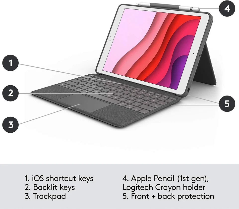 Logitech Combo Touch with Detachable Keyboard Case for iPad 7th 8th and 9th - Image 2 of 4