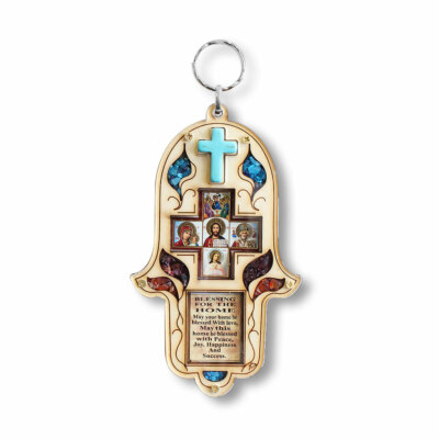 Hanging Cross Crucifix Icon Decor - Hamsa Blessing Home Simulated Gemstones