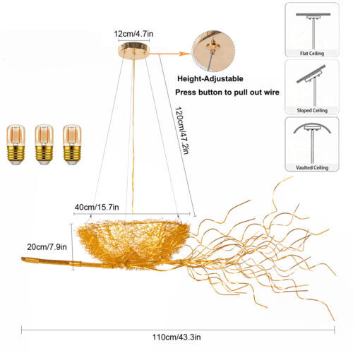Modern Bird Nest Hanging Ceiling Light Living Room Gold Chandelier Pendant Lamp - Bild 5 von 14