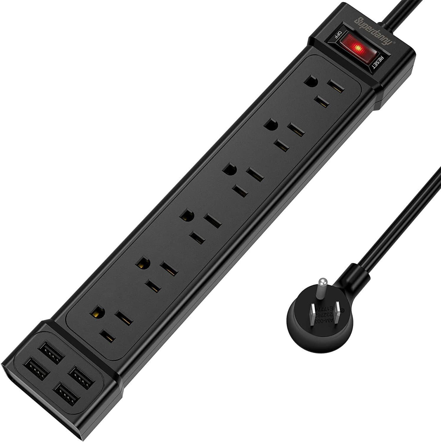 Power Strip with 4 USB Ports,  6 Outlets Surge Protector, 4 Ft Extension Cord Fl