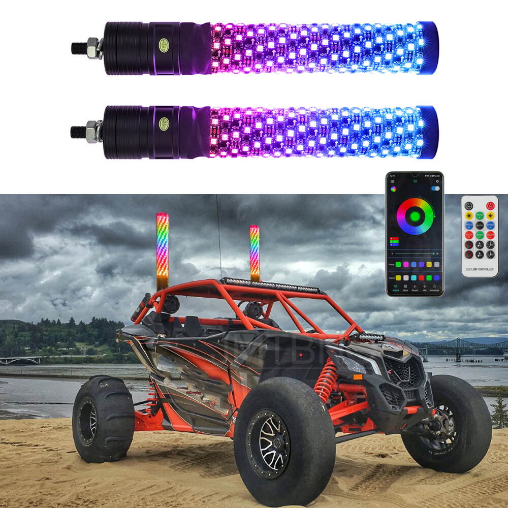 2X 1ft Fat RGB LED Whip Spiral Light For UTV ATV Can-Am Maverick