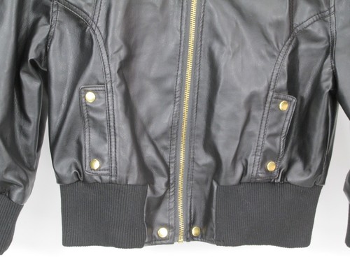 NWOT ASHLEY Bomber Jacket Girls Size XL Black Faux Leather Studded Full Zip - Picture 3 of 14