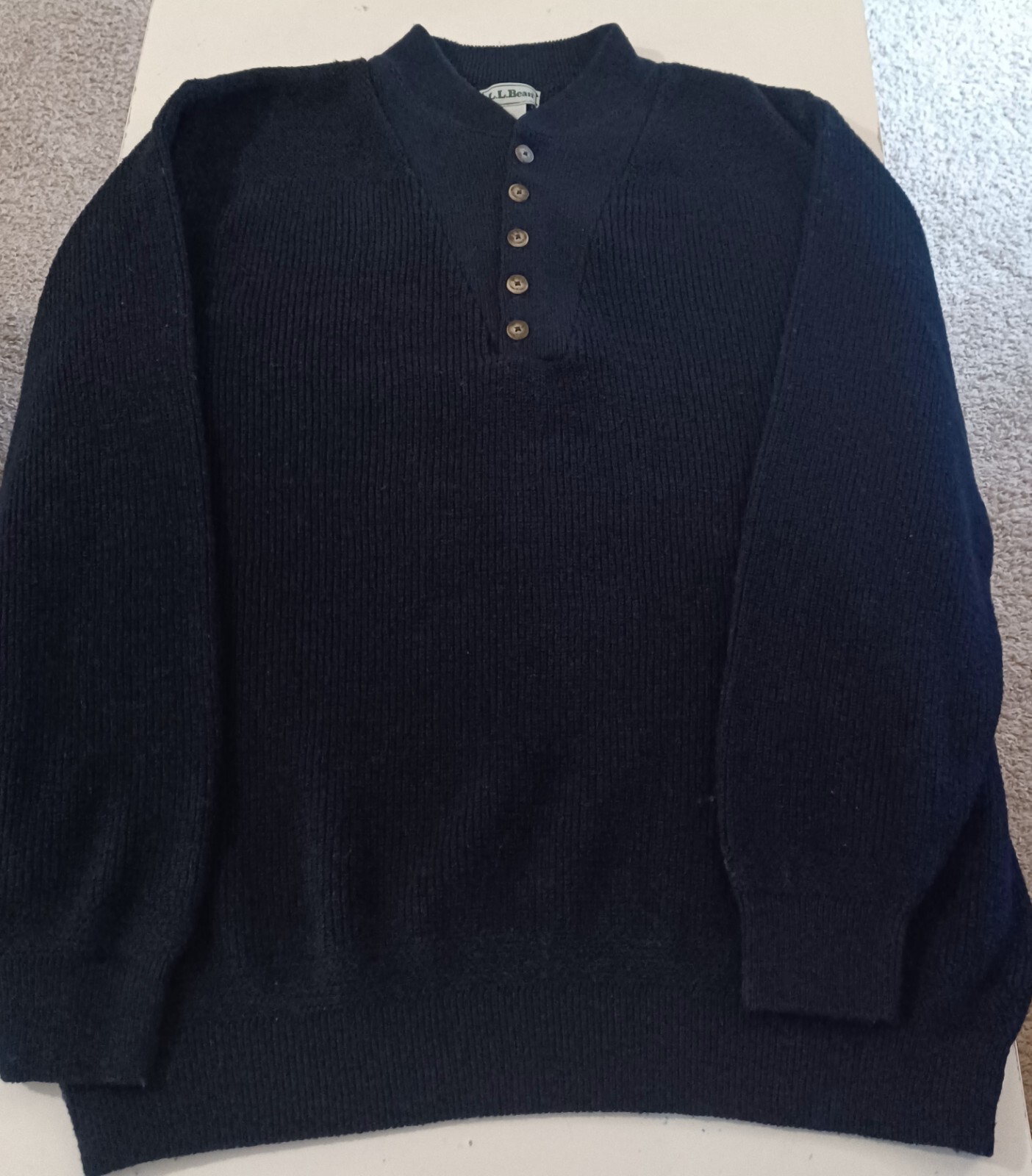Vintage LL BEAN Men's XL Tall Pullover Henley Sweater Blue Heavy Knit