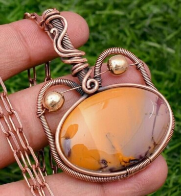 Mookaite Cat Shape Copper Wire Wrapped Handmade Jewelry Pendant Necklace 