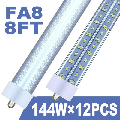12Pcs T8 8FT FA8 Single Pin Led Tube Light Bulbs 144W 8' Led Shop Light 6500K