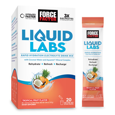 Force Factor Liquid Labs Electrolytes Powder, Hydration Packets - Tropical Fruit