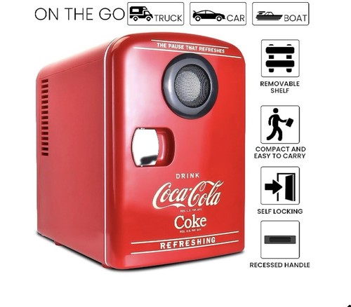 Coca-Cola 6-Can Mini Fridge Cooler/Warmer with Bluetooth Speaker NIB - Picture 6 of 9