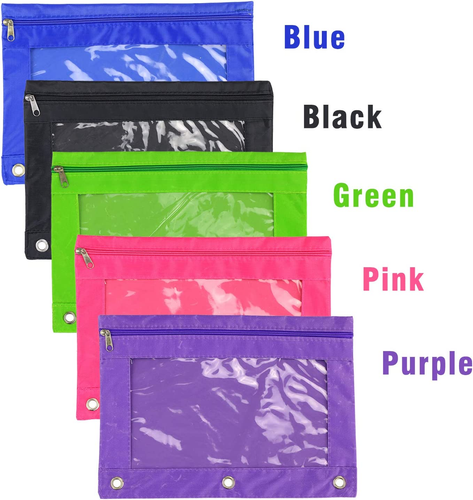 3 Ring Pencil Pouch - 5 Pack Zippered Binder Pen Pouch Pencil Case Holder Hig... - Picture 3 of 12