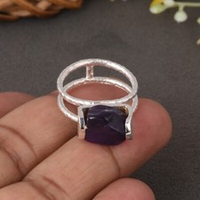 Natural Rough Amethyst Sterling Silver Double Band Ring Healing Gift For Jewelry