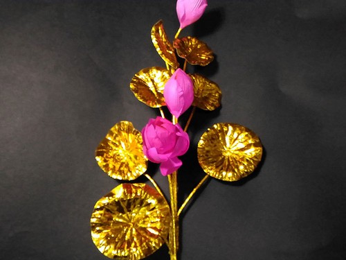 Japanese Golden Lotus Flower JOUKA Buddhism Buddhist Alter Fittings - Picture 2 of 7