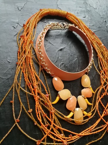 jewellery collar choker necklace jewelry lariat beaded layered stones boho tris - Picture 14 of 24