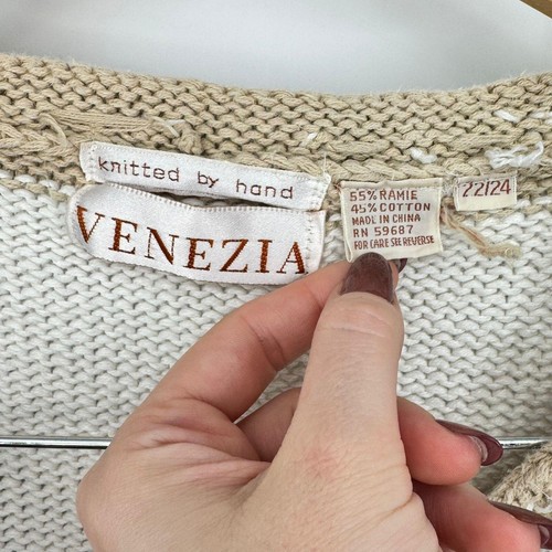 Vintage Venezia creme Blumen bestickt Strick Cardigan Gr. 22/24 skurril Landhaus - Bild 10 von 10