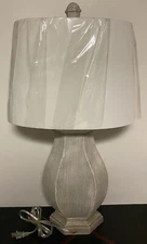 StyleCraft 30 in. Basilica Sky Table Lamp with White Hardback Fabric Shade