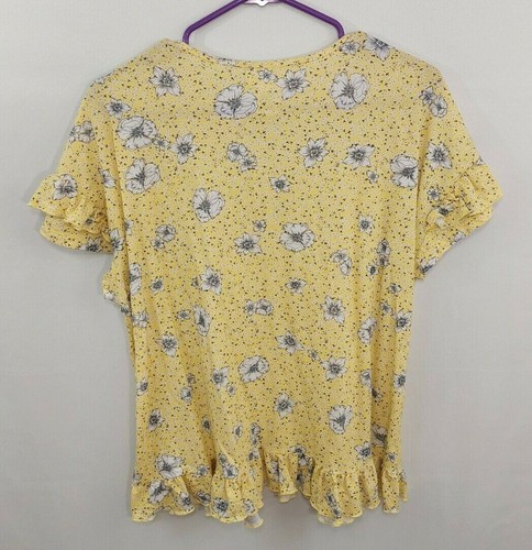 For The Republic Yellow Floral Blouse V Neck Tunic Ruffle Bottom Women's Size M - Picture 2 of 3