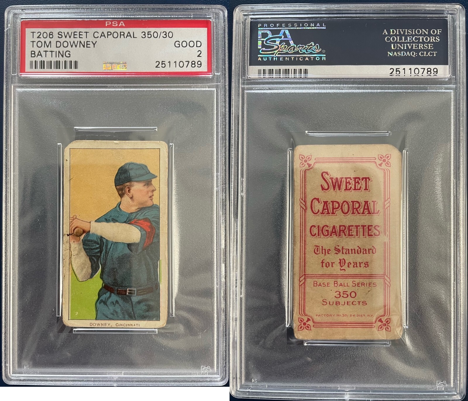 t206 Tom Downey PSA 2 Sweet Caporal 350/30
