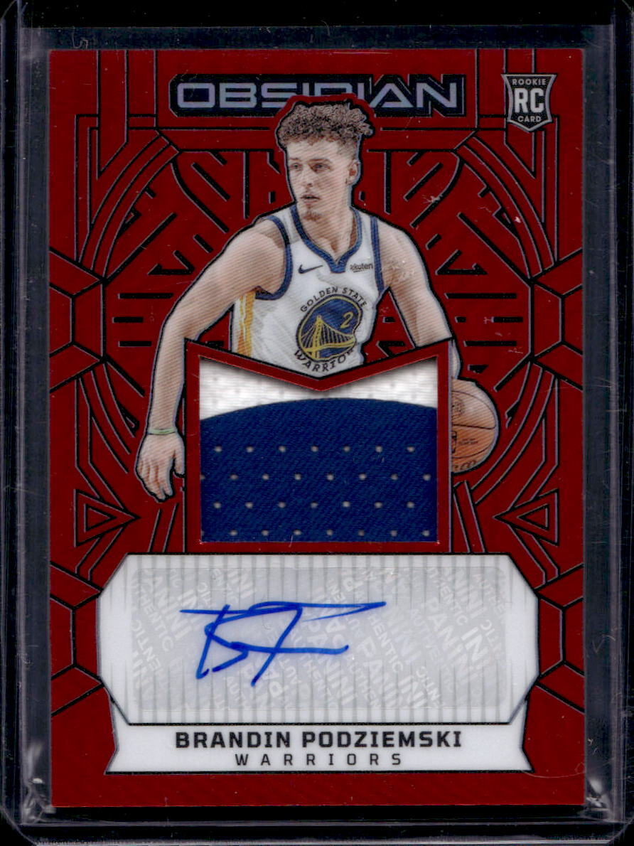 Brandin Podziemski 2023-24 Panini Obsidian #223 Red Flood Rookie Patch Auto