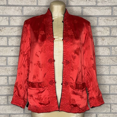 Vintage Woman’s Handmade Black & Red Silk Reversible Evening Jacket W/Pockets