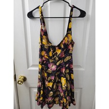 Intimately Free People Floral Lace Up Mini Dress Black Yellow Purple Small