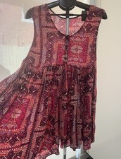 Free People Boho Sleeveless Print Dress Pink Red Flowy Size M