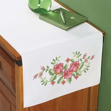 Herrschners  Rosebud Dresser Scarf Stamped Cross-Stitch