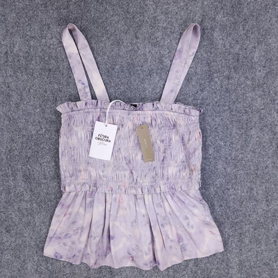 J Crew Flora Obscura Peplum Top Womens Medium Lavender Smocked Floral Sleeveless