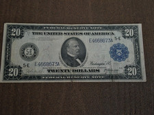 1914 $20 blue seal 7 digit serial number E4668673A circulated