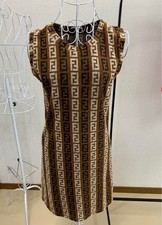 Fendi Dress Pile Size 44 FF Logo Zucca Brown Sleeveless Vintage Authentic Used