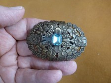 CB-FLO-3 FLOWER daisy BLUE rhinestone oval floral brass Barrette French barrette