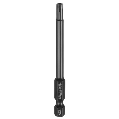 T25 Torx Head Screwdriver Bit 1/4'' Hex Shank 3'' Long Magnetic with Hole
