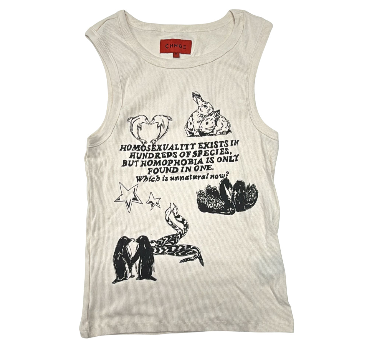 CHNGE Women's Homosexuality Exists Sleeveless Racer Back Tank, Off White, Medium thumbnail 3