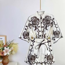 Zimmermann 2026 Embroidered Blouse & High Waist Wide Leg Shorts Set