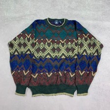 Vintage Knitted Jumper Abstract Patterned Grandad Knit Sweater, 100 Acrylic