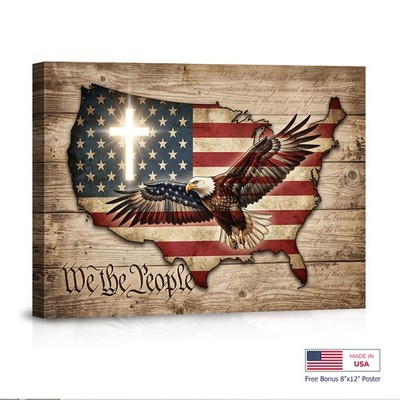 Patriotic American Flag Eagle Wall Art We The People Christian Cross USA Shipped