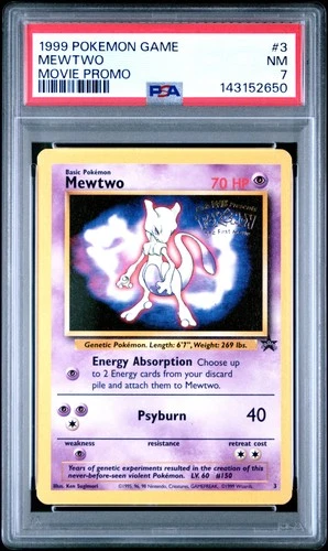 1999 POKEMON GAME MOVIE MOVIE PROMO #3 MEWTWO PSA 7