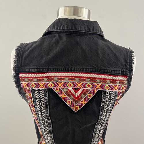 H&M X Coachella Embroidered Denim Vest Distressed Festival Southwestern Black XS - Picture 11 of 13
