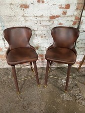 Set of 2 Brown Faux Leather Bar Stools with Backrests, Wood/Metal Frame