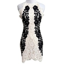 Saylor Womens Mini Floral Lace Dress XS Cream Black Feminine Romantic Festival