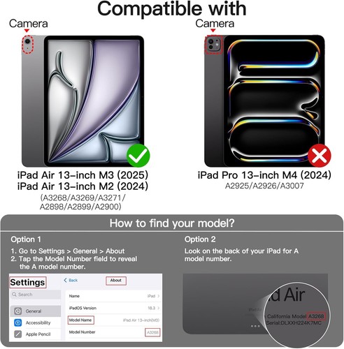 JETech Rotating Case for iPad Air 13-Inch M3/M2 (2025/2024) with Pencil Black - Picture 2 of 7