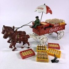 Vintage Cast Iron Coca Cola Horse Drawn Wagon With Umbrella  Cases