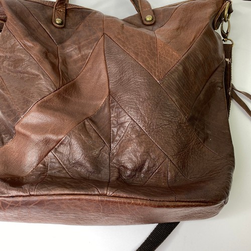 Lucky Brand braune Echtleder Chevron Patchwork Handtasche Umhängetasche - Bild 16 von 16