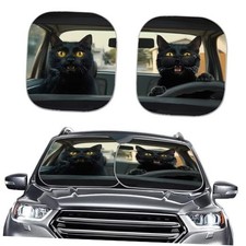 Car Windshield Sun Shade Shield Portable Auto Novelty Black Cat Animal Driving
