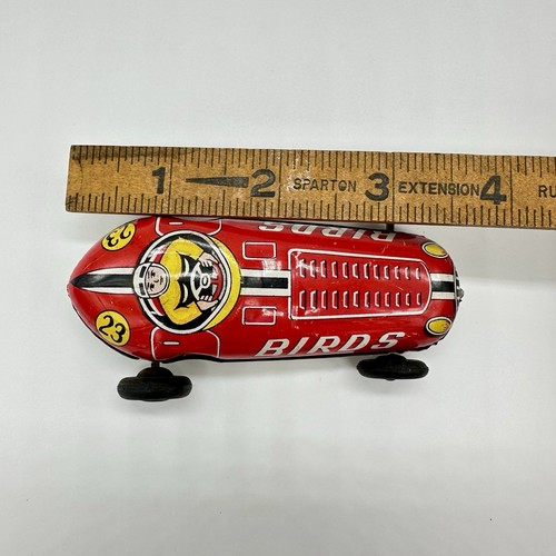 Vintage rot No 23 Vögel Friktion Blech Rennwagen Blechspielzeug Made in Japan - Bild 8 von 8