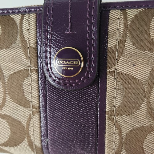 Coach Signature Snap & Zip Geldbörse Beige mit lila Mittelstreifen - Bild 7 von 23