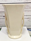 Vintage McCoy USA Pottery Double Handled Cream Colored Hexagon Shaped Vase 8" T