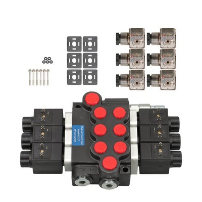 3 Spool Solenoid 12V DC Hydraulic Control Valve Double Acting 13 GPM 3600 PSI