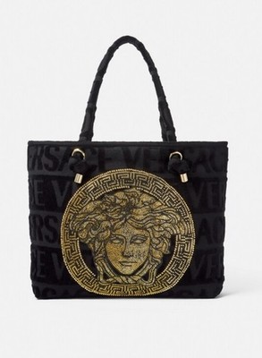 Versace Authentic CRYSTAL ICON TOWEL TOTE BAG-black/gold
