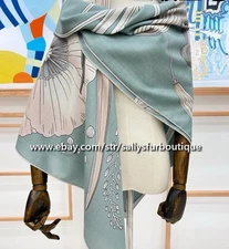 2025 Sallys 70% Cashmere 30% Silk Stole Flower Print Double Face Scarf Shawl 53"