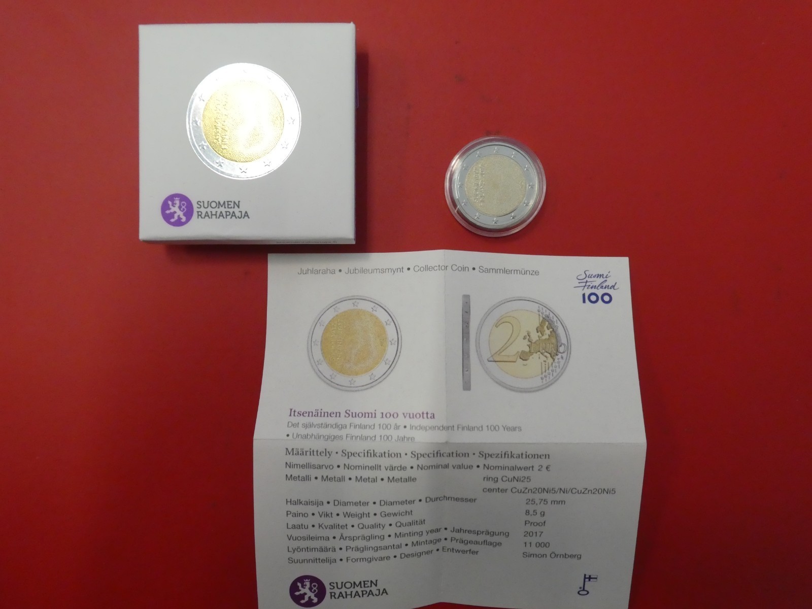 Finlande, 2 euros, 100 ans d'indépendance, 2017, PP, original
