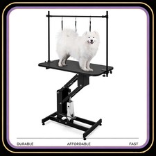 43.3" Hydraulic Grooming Table for Dogs Steel Frame Adjustable Height 350 LB Pet
